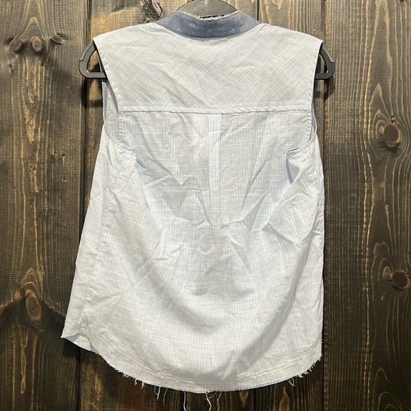 Pharaoh Top NWT 0 Chambray Blue Striped Button Up Japanese Boho Office Neutral - Picture 4 of 8